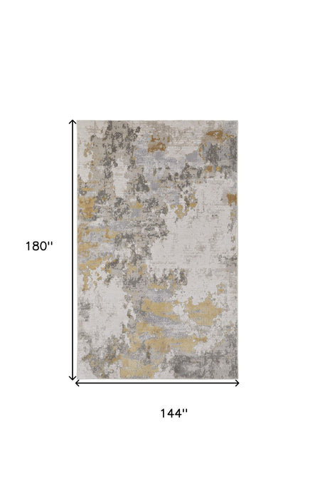12' x 15' Abstract Stain Resistant Area Rug - Ivory Gold And Gray