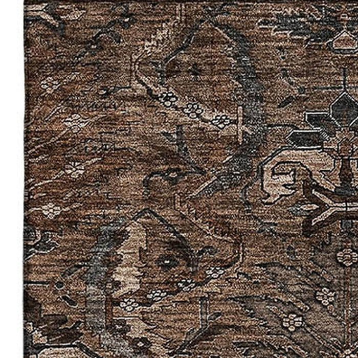 10' X 14' Damask Washable Area Rug With UV Protection (683872) - Chocolate / Gray