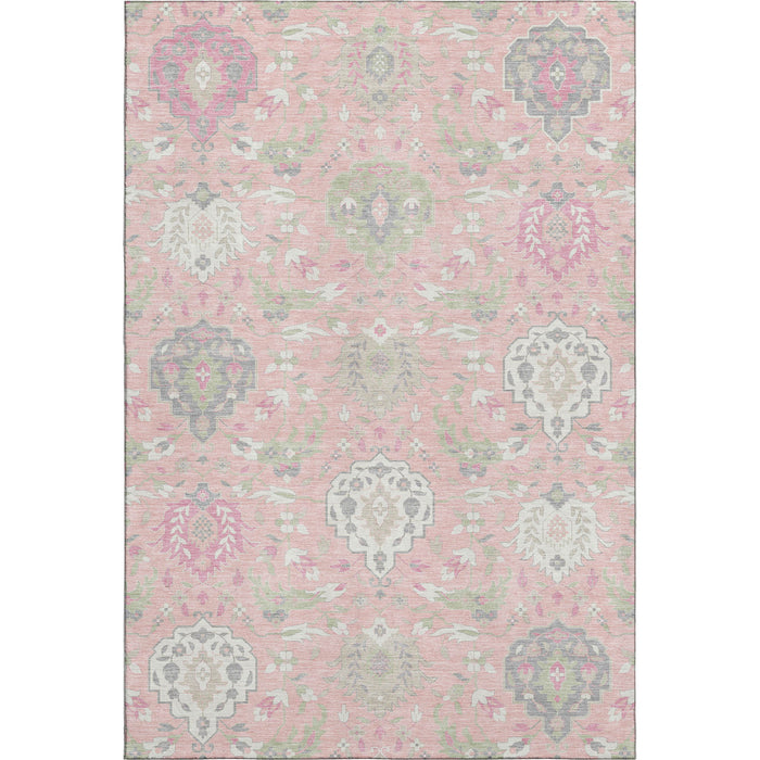 10' X 14' Damask Washable Area Rug With UV Protection (680571) - Pink / Gray / Ivory