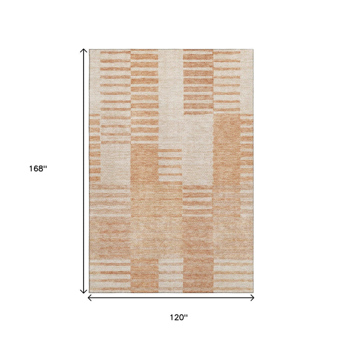 10' X 14' Striped Washable Area Rug With UV Protection (656226) - Salmon / Ivory