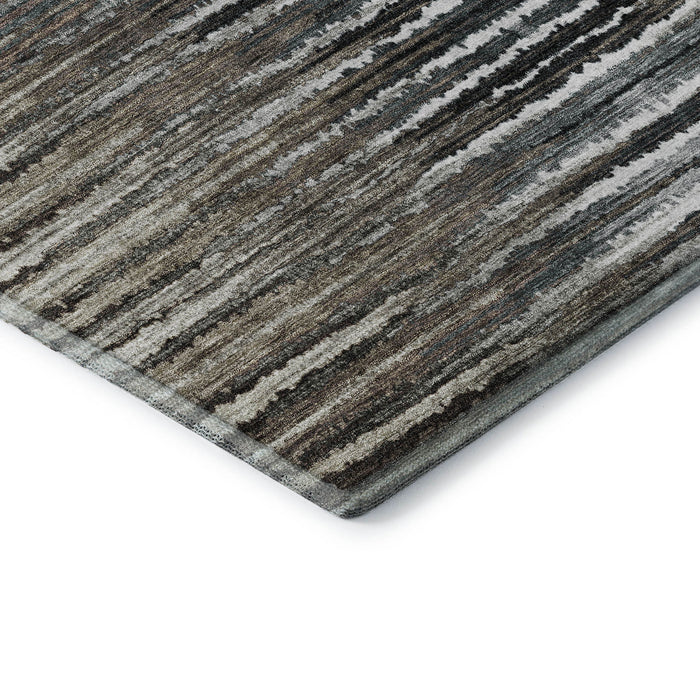 8' Striped Washable Round Rug With UV Protection (650977) - Brown / Gray / Ivory