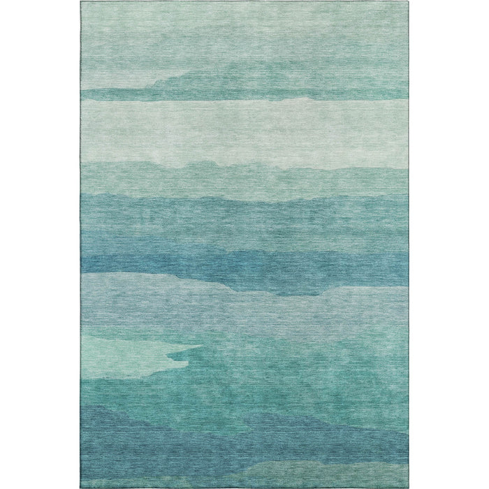 10' X 14' Striped Washable Area Rug With UV Protection (692547) - Turquoise / Ivory