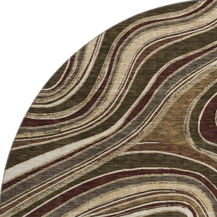 8' Marble Washable Round Rug With UV Protection - Brown