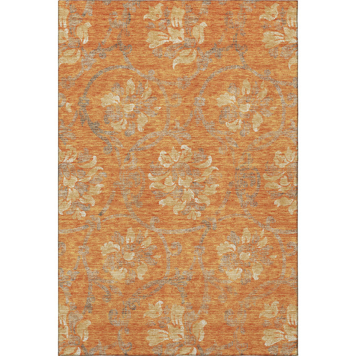 10' X 14' Floral Washable Area Rug With UV Protection - Orange