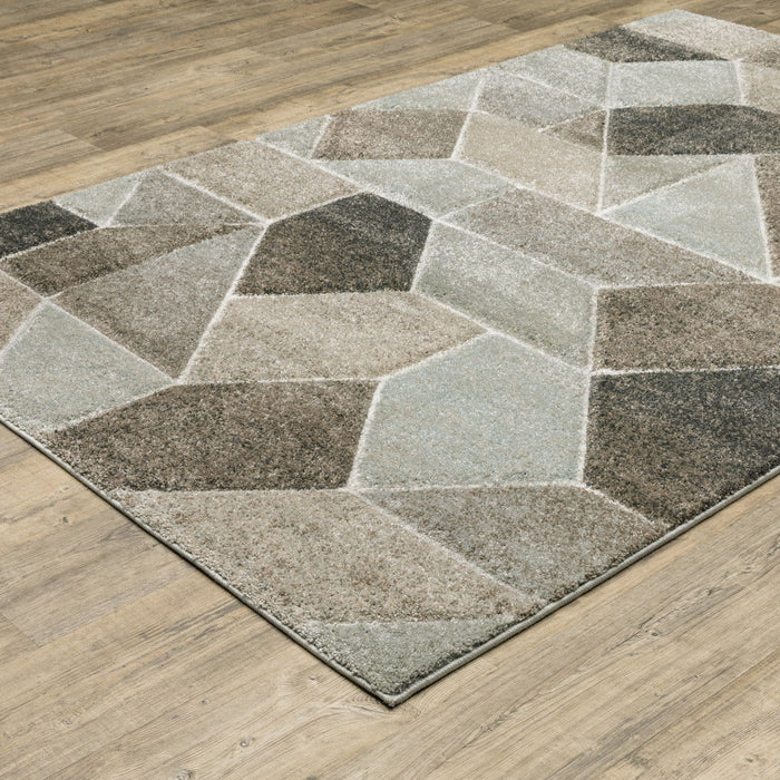 10' x 13' Geometric Power Loom Stain Resistant Area Rug - Gray Brown Beige Tan Taupe And Ivory