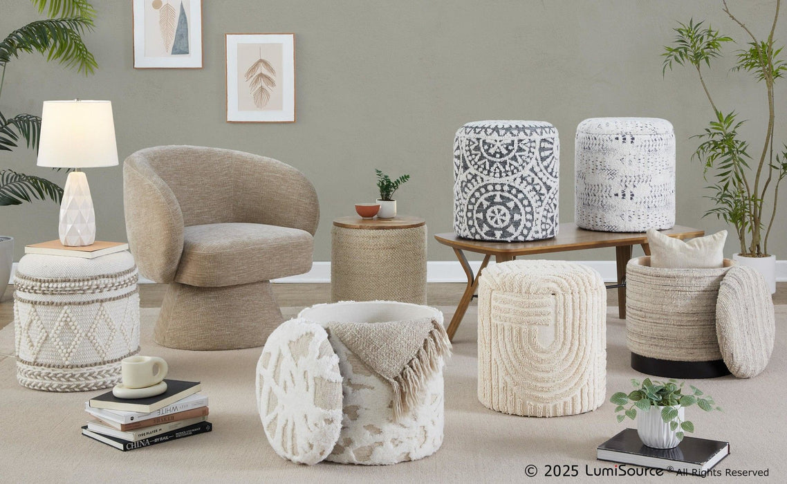 Tahoe - Waffle Ottoman - Ivory Wool