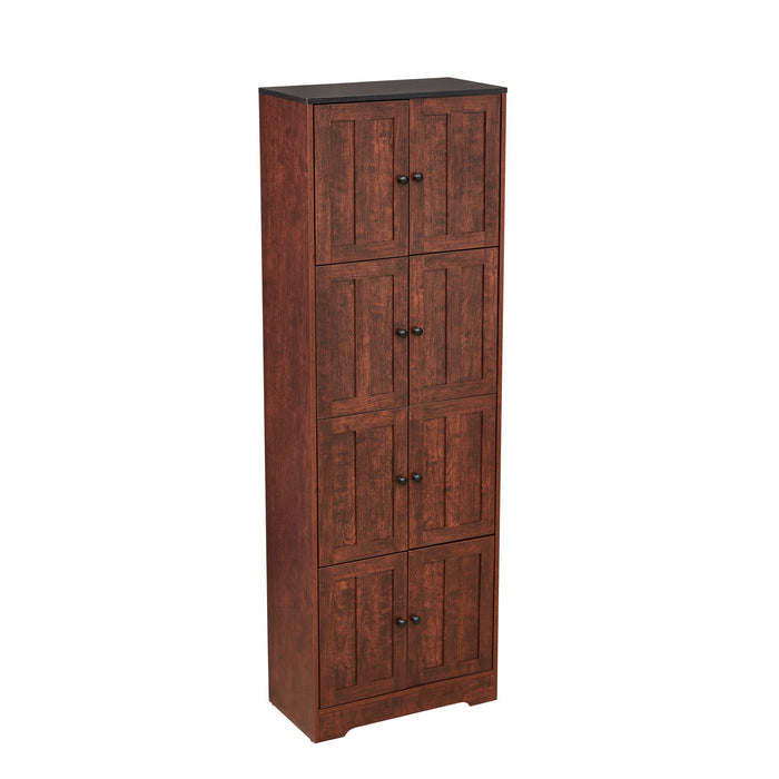 Giga tall accent storage cabinet with 8 doors and 4 shelves, wall-mounted for living room, kitchen, office, or bedroom storage