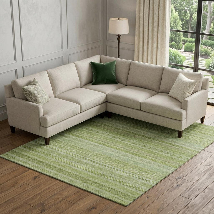 10' X 14' Striped Washable Area Rug With UV Protection (695180) - Artichoke Green / Sage