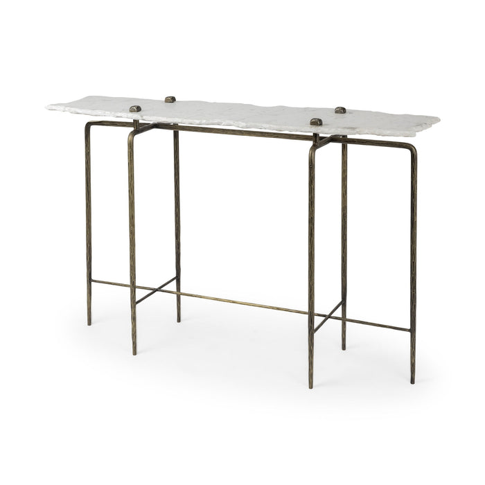 Genuine Marble Console Table - White And Brown
