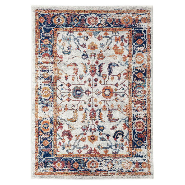 8.8' x 11.8' Floral Power Loom Area Rug - Ivory Navy And Orange