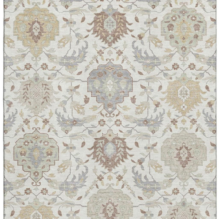 10' X 14' Damask Washable Area Rug With UV Protection (680553) - Ivory / Beige / Gray