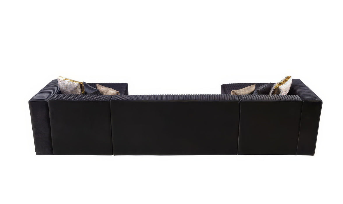 Velvet Modular U Shaped Four Piece Sofa Chaise Sectional With Toss Pillows - Black