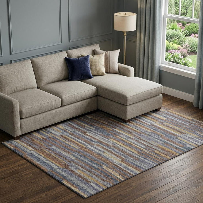 10' X 14' Abstract Washable Area Rug With UV Protection (644928) - Blue / Gold / Brown
