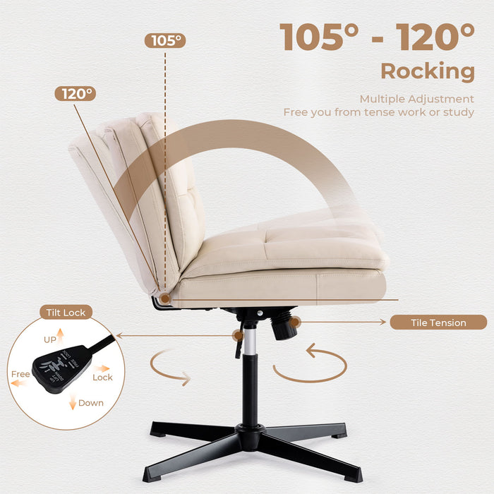 Giga beige armless swivel home office desk chair with no wheels, featuring a sleek design and cushioned seat.