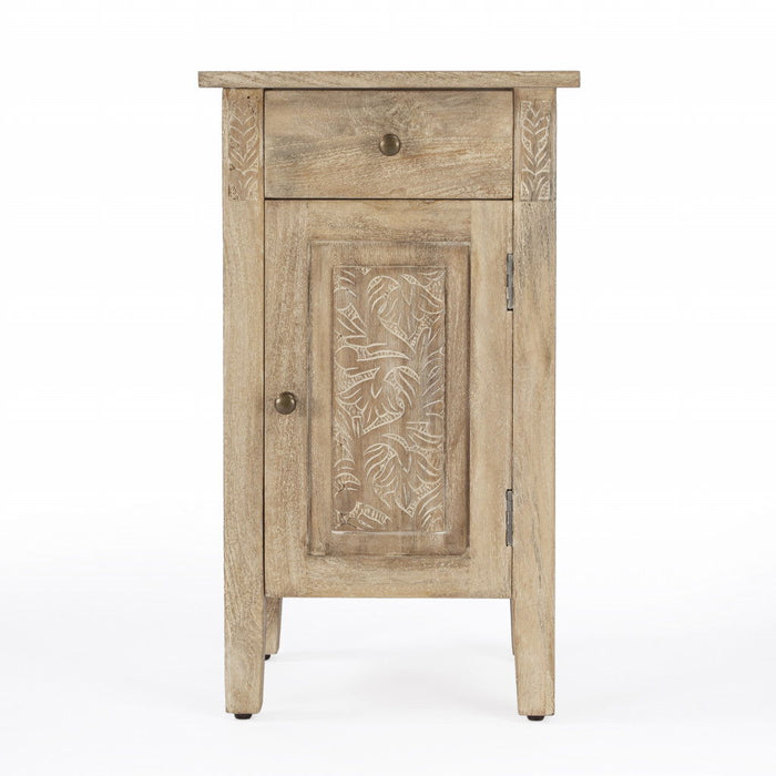 Solid Wood End Table With Cabinet And Drawer - Natural Brown