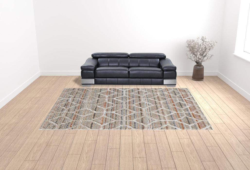 10' x 14' Geometric Power Loom Stain Resistant Area Rug - Tan Taupe And Ivory