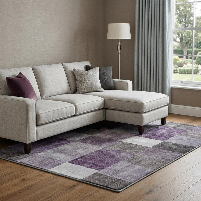10' X 14' Geometric Washable Area Rug With UV Protection (688237) - Eggplant / Gray / Ivory