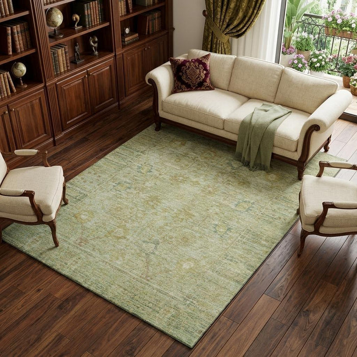 10' X 14' Oriental Washable Area Rug With UV Protection (684442) - Sage / Gray / Gold
