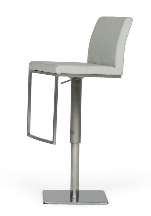 32" Faux Leather And Stainless Steel Swivel Low Back Bar Height Bar Chair - Light Gray And Silver