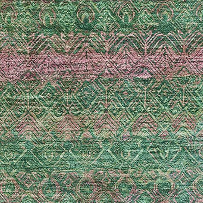10' X 14' Striped Washable Area Rug With UV Protection (718055) - Green / Blush