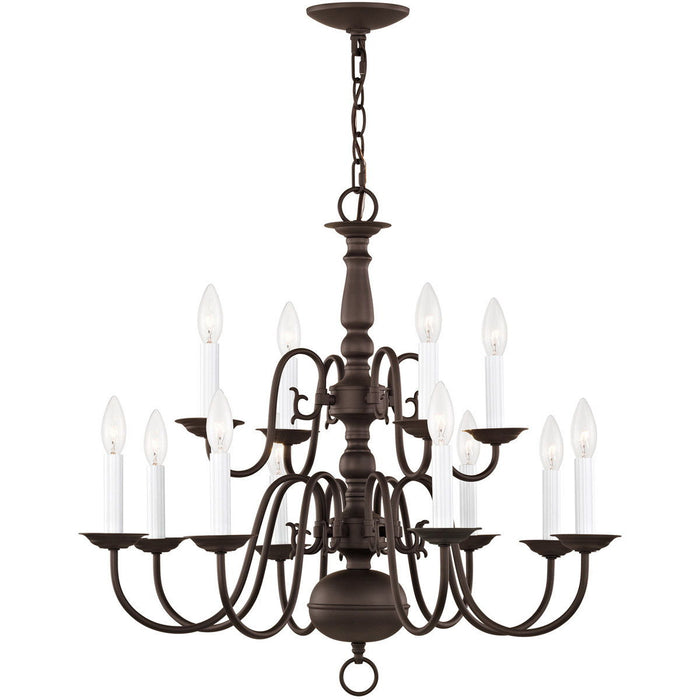 23" Twelve Light Dimmable Chandelier With Shades - Bronze