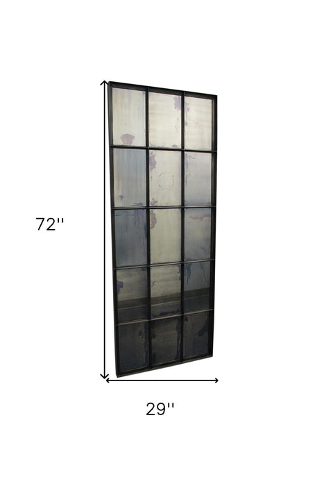 72" Metal Framed Full Length Antiqued Glass Hanging Mirror - Black