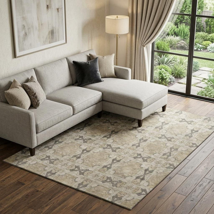 10' X 14' Floral Medallion Washable Area Rug With UV Protection (649462) - Beige / Gray / Ivory