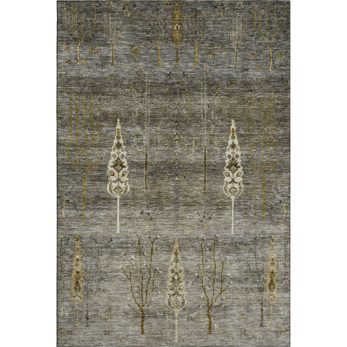 10' X 14' Floral Washable Area Rug With UV Protection (708205) - Pewter / Gold