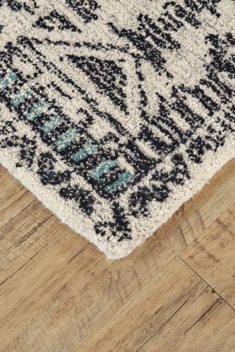 8' x 11' Wool Geometric Tufted Handmade Area Rug - Gray Ivory And Black