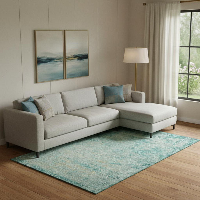 10' X 14' Abstract Washable Area Rug With UV Protection (707551) - Teal / Beige