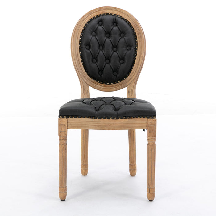 Set of Giga French-style solid wood dining chairs with nailhead trim, wood legs, and antique design, perfect for elegant dining rooms.
