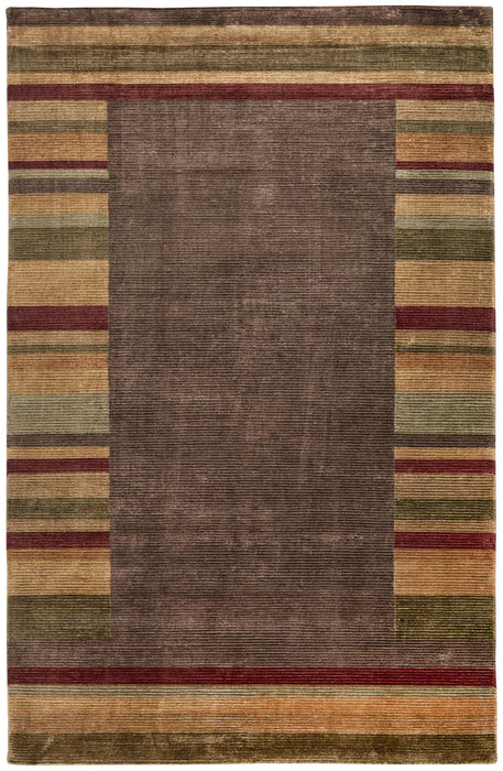 5' X 8' Striped Hand Knotted Area Rug (744178) - Brown / Green / Red