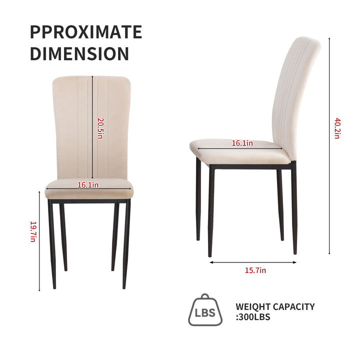 Set of four Giga velvet dining chairs with plush upholstery and modern design, ideal for stylish dining room seating.