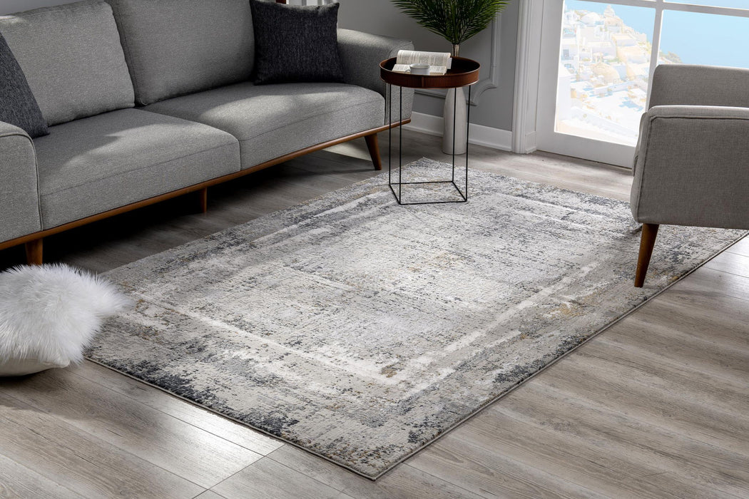 6.5' x 9.5' Abstract Power Loom Area Rug - Gray And Ivory