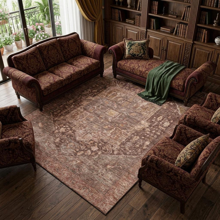 10' X 14' Oriental Washable Area Rug With UV Protection (692388) - Burgundy / Ivory / Gold