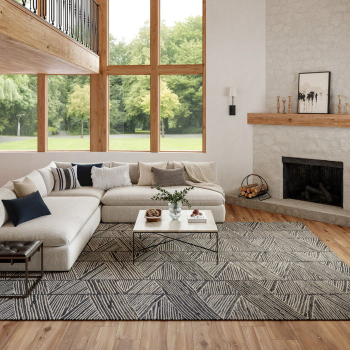 8' X 10' Wool Abstract Area Rug - Gray And White
