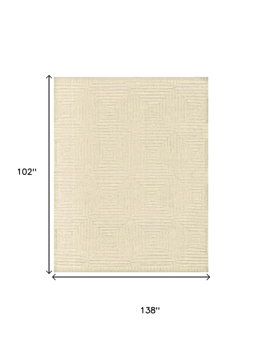 9' X 12' Wool Geometric Hand Knotted Area Rug (744322) - Ivory / Beige
