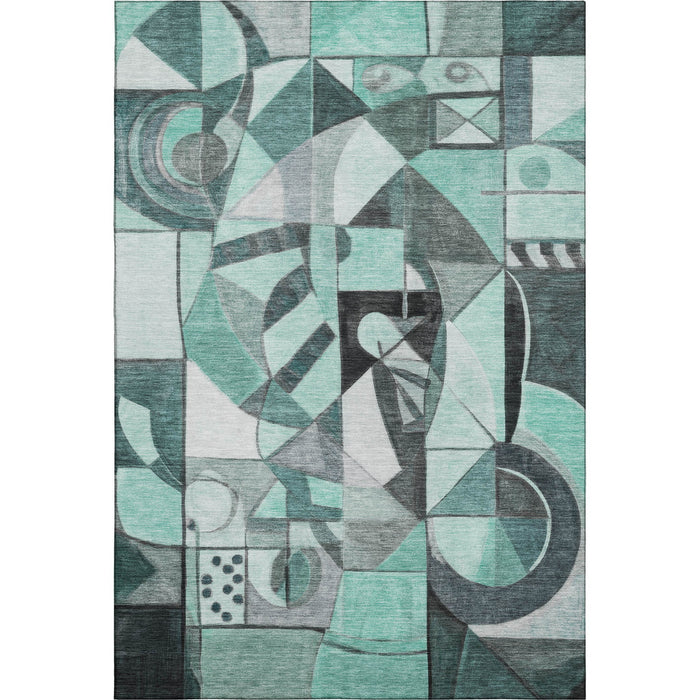 10' X 14' Abstract Washable Area Rug With UV Protection (700427) - Teal / Black / Ivory