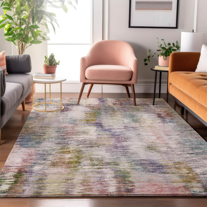 9' X 12' Abstract Washable Area Rug With UV Protection - Plum