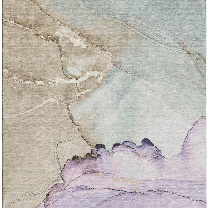 10' X 14' Abstract Washable Area Rug With UV Protection (701269) - Lavender / Beige / Ivory