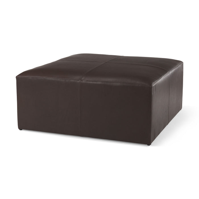 Plywood Genuine Leather Cocktail Ottoman - Brown