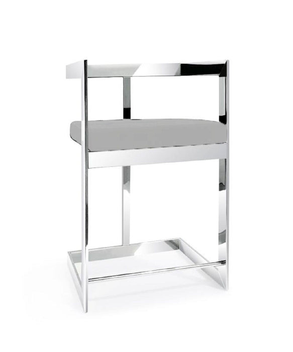 Velvet And Stainless Steel Low Back Counter Height Bar Chair - Gray And Silver