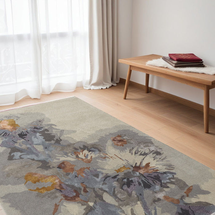 5' x 8' Wool Floral Hand Tufted Area Rug - Blue And Gray