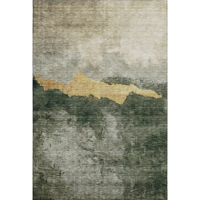 10' X 14' Abstract Washable Area Rug With UV Protection (683572) - Fern Green / Gold