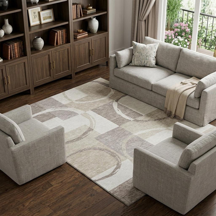 10' X 14' Geometric Washable Area Rug With UV Protection (675084) - Ivory / Beige / Taupe