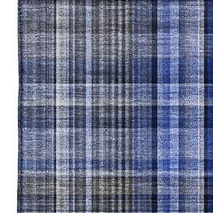10' X 14' Plaid Washable Area Rug With UV Protection (648280) - Navy Blue / Gray