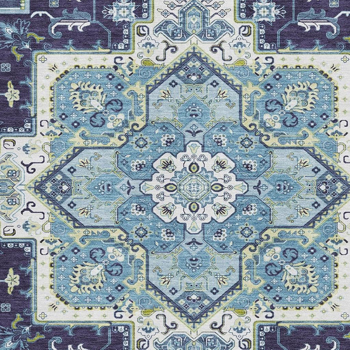 10' X 14' Oriental Washable Area Rug With UV Protection (681323) - Navy Blue / Ivory / Olive Green