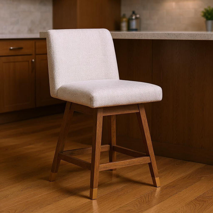26" Solid Wood Swivel Bar Height Bar Chair - Beige And Brown