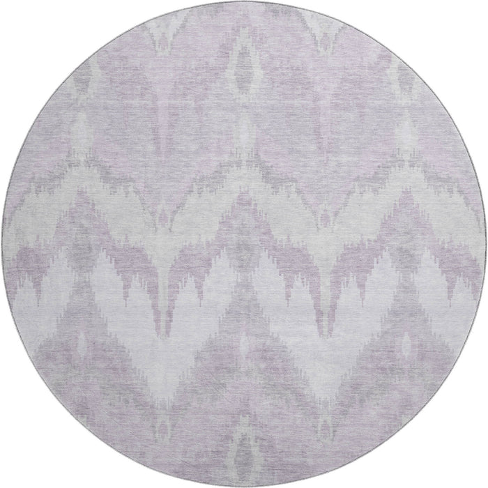 8' Ikat Washable Round Rug With UV Protection - Lavender And Silver