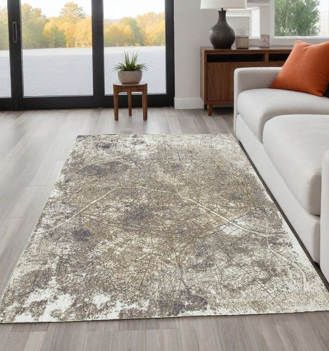 4' x 6' Abstract Non Skid Area Rug - Gray And White